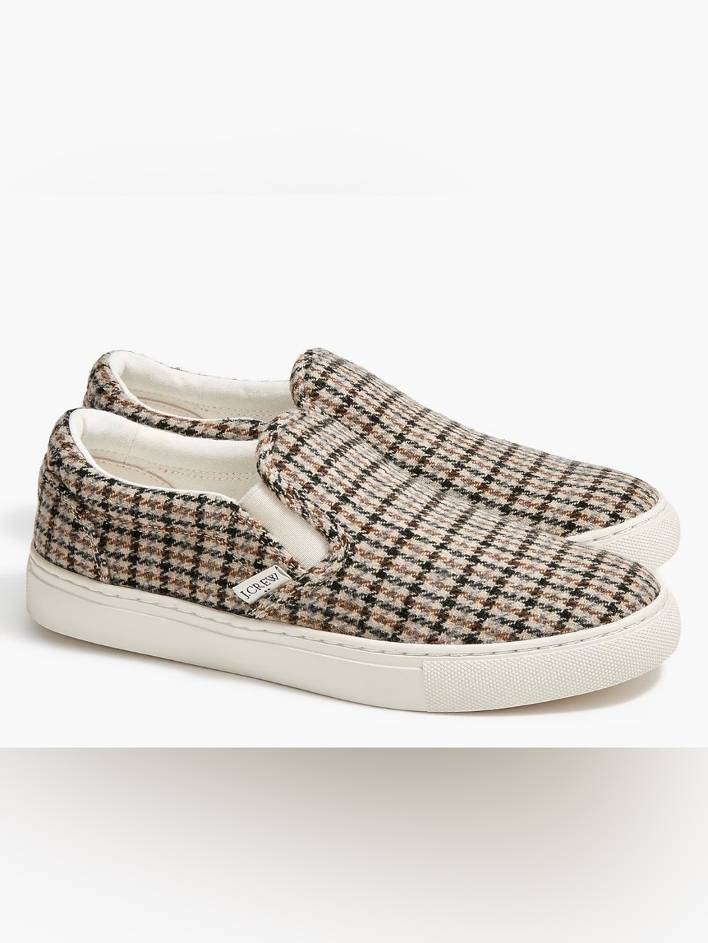 J CREW Plaid Road Trip Slip-On Sneakers 
in Dusty Tan Houndstooth Size 9.5